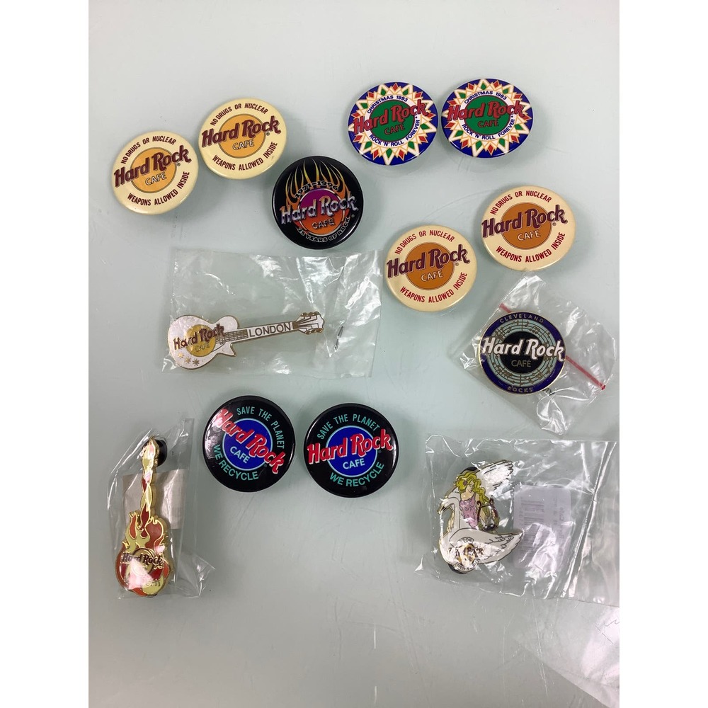 Hard Rock Cafe Pins & Buttons London New York Cleveland Christmas 1993 lot of 13